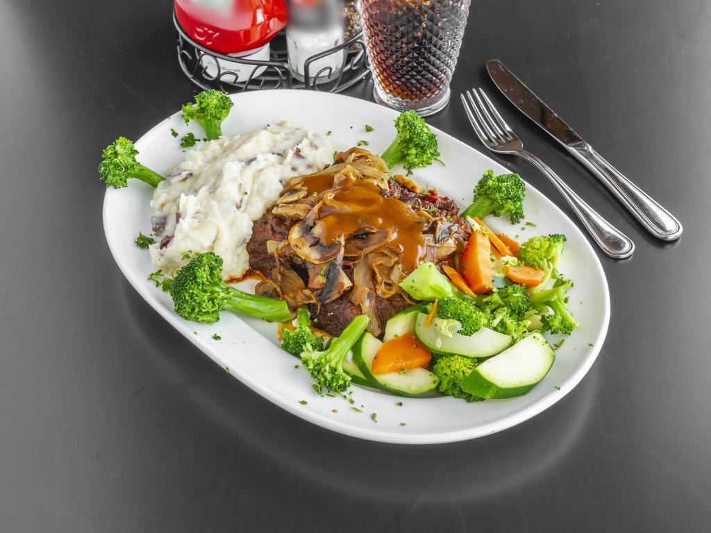 Cabernet Braised  Short Ribs · Boneless short ribs slow braised with red wine and aromatic spices, topped with caramelized onions and mushrooms. Served with choice of potato and vegetable. Chef’s favorites.