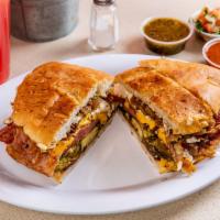 Chorizo Torta with  Cheese · Grilled traditional Mexican sausage. Traditional Mexican sandwich, served on a Telera toaste...