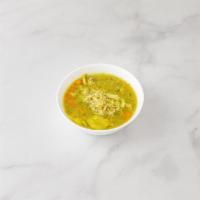 Aguadito de Pollo · Chicken soup with cilantro, potatoes, peas, carrots, Peruvian corn and rice.