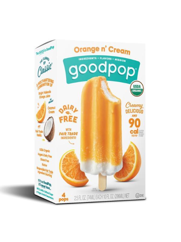 GoodPop Orange N' Cream Popsicle (2.5 oz x 4-pack) · Orange n' Cream is a mouthwatering combination of Organic orange juice and coconut cream. It’s dairy-free, vegan, real and really good!