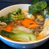 16. Vegetarian Pho · Richly seasoned 100% vegetable stock ladled over rice noodles and fresh or fried tofu, veget...