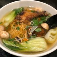 22. Roast Duck Noodle Soup · Succulent 5-spice oven-roasted duck with fresh egg noodles, mushrooms, and baby bok choy, se...