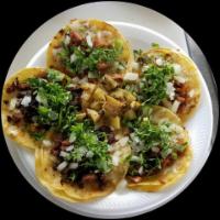 5 Minitacos · Only corn 5 minitacos with choice of meat and choice of cilantro onions or lettuce and tomat...