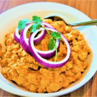 11. Aahaar Channa Masala · Garbanzo beans in a onion and tomato gravy with spices. Gluten free. Nut free.