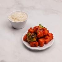 General Tso's Tofu · Served with white rice. Hot and spicy. 