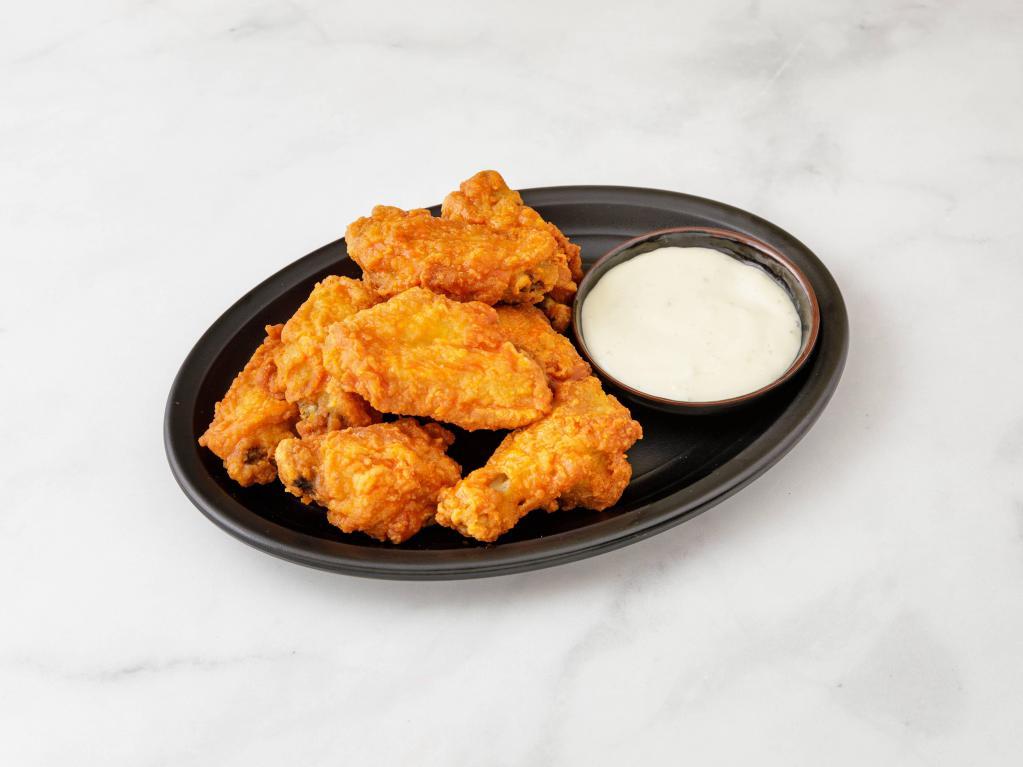 Breaded Wings · 10 pieces. Comes with choice of sauce.