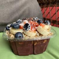 Farmers Market Style 16oz bowl  · Acai, Peanut Butter, Granola, Bananas, Strawberries, Blueberries, Coconut Shreds, Cacao Nibs...