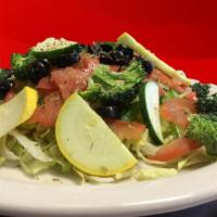 Garden Salad · Includes lettuce, tomato, onion, green peppers, black olives, broccoli,zucchini, squash and ...