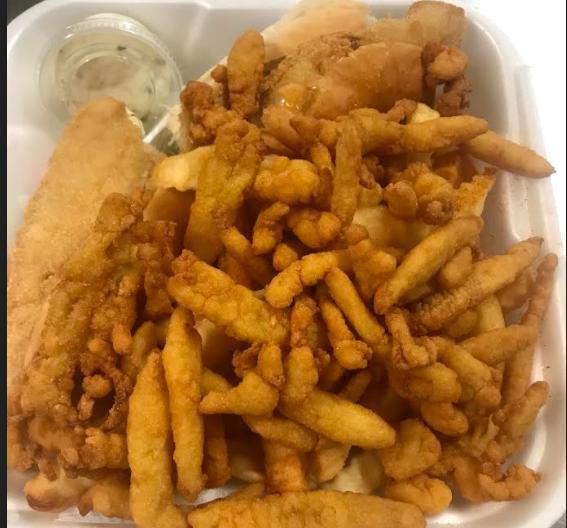 Haddock Dinner  · Fresh haddock with seasoned fries, coleslaw and roll.