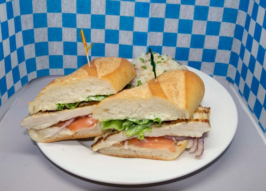 Grilled Chicken Club · Served on a Club Roll with Lettuce, Tomato, Onion and Mayo.