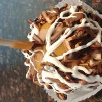 Pecan Turtle Caramel Apple · Granny Smith Apple, Handmade Caramel, rolled in pecans, then drizzled in milk chocolate and ...