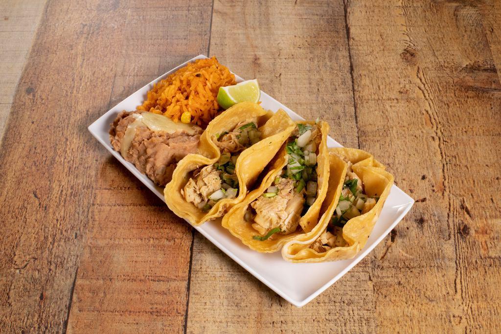 1. Mexican Street Taco Platter Combo · Three tacos. Served with rice and beans.