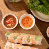 FRESH SHRIMP SPRING ROLLS (2pcs) · Rice paper wrappers/ Spring rolls filled with shrimp, vermicelli, mixed fresh herbs, cucumbe...