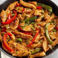 Fajitas · Grilled chicken, steak or shrimp with sautéed onions, tricolor peppers and tomato. Served wi...