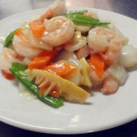 113. Shrimp with Chinese Vegetables · With rice. 