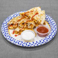 Quesadilla  · Cooked tortilla that is filled with cheese and folded in half. 