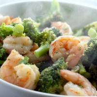 Steamed Shrimp with Broccoli · Steamed with sauce on the side and served with white rice. 