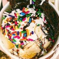 Brownie Sundaes · Brownies + Choose 1 ice cream flavor+ Choose 2 toppings.