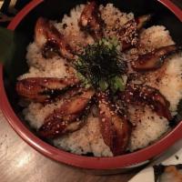Unagi Don · Eel rice bowl with cucumber, avocado and crab meat.