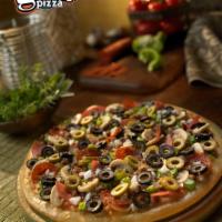 Sampler Pizza · Smoked provolone cheese, pepperoni, Canadian bacon, mild sausage, ground beef, black olives,...