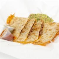 Chicken Quesadilla · Served in a warm flour tortilla with grilled chicken and guacamole on the side 