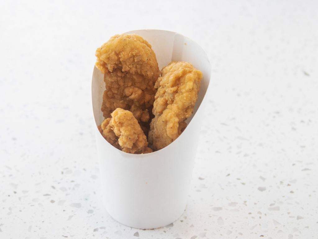 Chicken Tenders · 3 pieces. Hand-breaded, golden-fried fresh chicken tenders with dipping sauce.