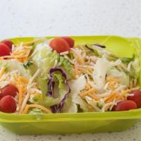 Garden Salad · Romaine lettuce, grape tomatoes, croutons, Monterrey jack with low fat buttermilk ranch.