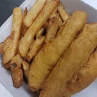 Fish and Chips · Fish and chips served with side of coleslaw and fries.
