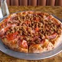 Meat Packing Pizza · A combination of pepperoni, Canadian bacon, Genoa salami and spicy Italian sausage.