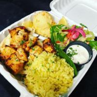 Chicken Shish Kebab · Cubes of succulent marinated chicken breast, grilled or fried to perfection served with rice...