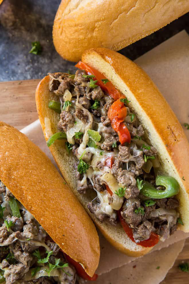 Philly Cheese steak · Seitan, Green Peppers, Onions, Vegan Cheese