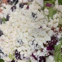 Athens Salad · Greek. Romaine lettuce, tomatoes, red onions, cucumbers, Calamata olives, feta cheese, all c...