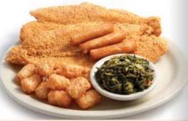 Fried Catfish Plate · 2 pieces. Hand breaded fillets with hush puppies.