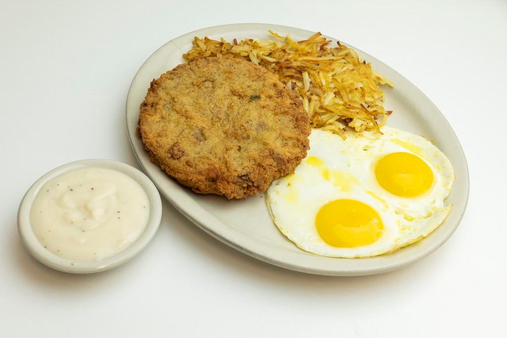  Chicken Fried Steak Combo · Comes with white gravy & 2 eggs, hashbrowns or grits, and toast or a biscuit.