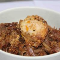 beef don · Sauteed sliced beef with onion over rice.and one egg