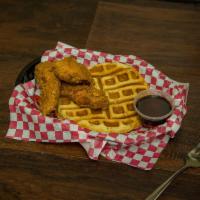 Chicken Tenders and Waffles · Served with chicken tenders, waffles 1 cup of syrup and butter.