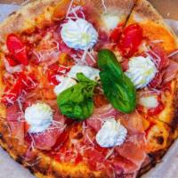 La Monella · Tomato sauce, mozzarella, Prosciutto di Parma, buffalo ricotta, cherry  tomatoes, balsamic f...