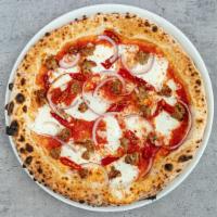 Salsiccia Pizza · WITH MOZZARELLA, SWEET ITALIAN SAUSAGE, PEPPER, RED SAUCE