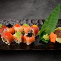 Norikoh Roll · Crunchy Spicy Salmon, Jalapeno  with Tuna, White Tuna, Salmon, Cilantro, Caviar, Squeezed le...