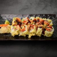 Dynamite Roll · Tempura style of wrapped Salmon, Tuna, Eel and Asparagus with Sriracha, Spicy mayo and Eel s...