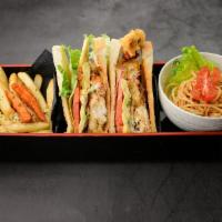Soft Shell Crab Sandwich  · Deep fried Soft Shell Crab, Lettuce, Tomatoes, Avocado served with French fries and Mentaiko...