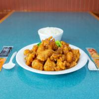 F1. General Tso's Chicken · Lightly battered chicken, quick-fried in a sweet-spicy sauce. White meat for an extra charge...