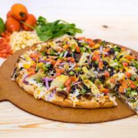 2. Reggie Pizza · Garlic veggie. Artichoke hearts, fresh mushrooms, red onions, black olives, Parmesan cheese,...