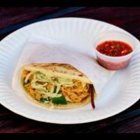 Chicken Arepa · A grilled corn Arepa with our seasoned shredded chicken, mozzarella cheese, avocado sauce an...
