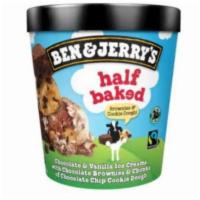 Ben and Jerry's Half Baked · A delectable dance of chocolate chip cookie dough and chocolate fudge brownie. Vanilla ice c...