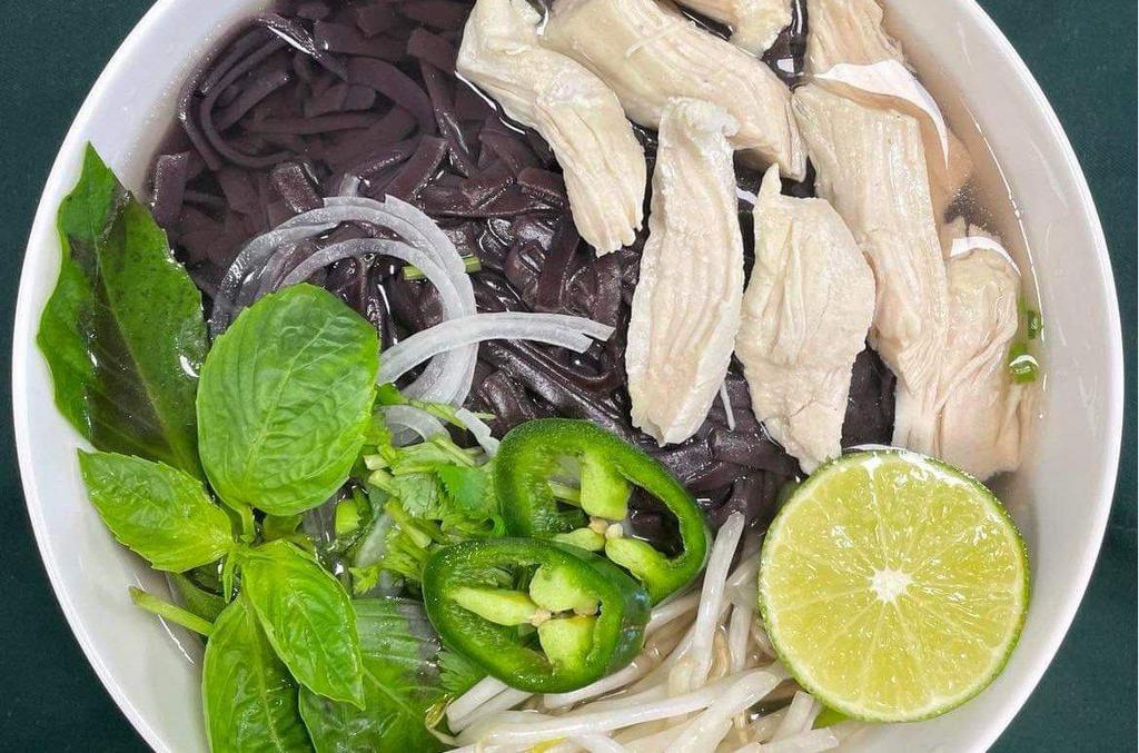 5A. Black Rice Chicken Pho · Freshly made noodles from black rice, and chicken breast.
