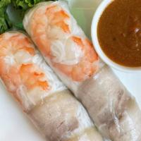 A5. Shrimp, Steamed Bacon Spring Roll (2) · Shrimp, steamed bacon, pickled carrot and daikon, cucumber, and vermicelli.