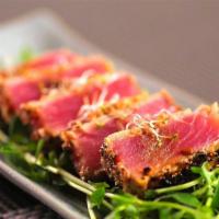 Pepper Tuna Tataki ( APP ) · Seared pepper tuna served with ponzu sauce.