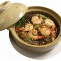 Shrimp Pot · Jumbo shrimp mixed with fresh ginger, green onions, white pepper and silver noodles in house...