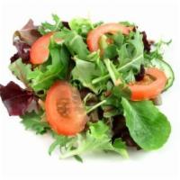 Tossed Green Salad · Romaine and iceberg lettuce, tomatoes, cucumber, pepperoncini and kalamata olives.
